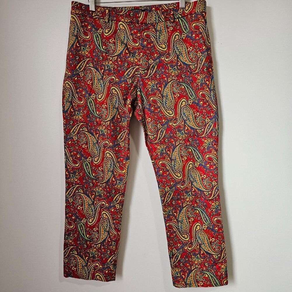 EUC LIKE NEW LAUREN RALPH LAUREN RED PAISLEY SKINNY PANTS SIZE 12 WOMEN'S